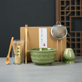 6 Piece Premium Matcha Set (Porcelain Bowl with Spout, Whisk, Scoop, Sifter and Spoon)