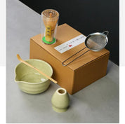 6 Piece Premium Matcha Set (Porcelain Bowl with Spout, Whisk, Scoop, Sifter and Spoon)