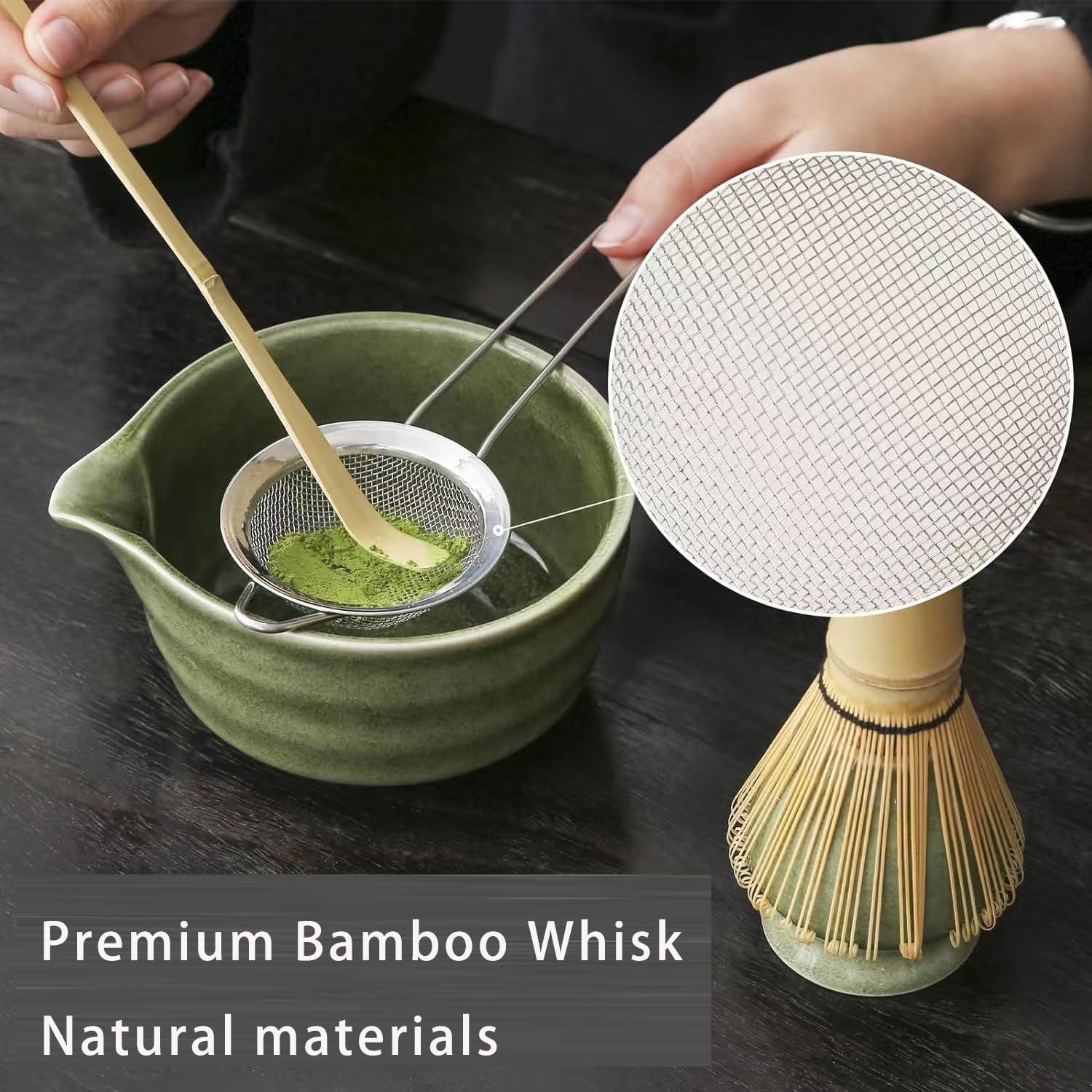 6 Piece Premium Matcha Set (Porcelain Bowl with Spout, Whisk, Scoop, Sifter and Spoon)