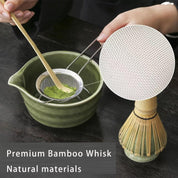 6 Piece Premium Matcha Set (Porcelain Bowl with Spout, Whisk, Scoop, Sifter and Spoon)