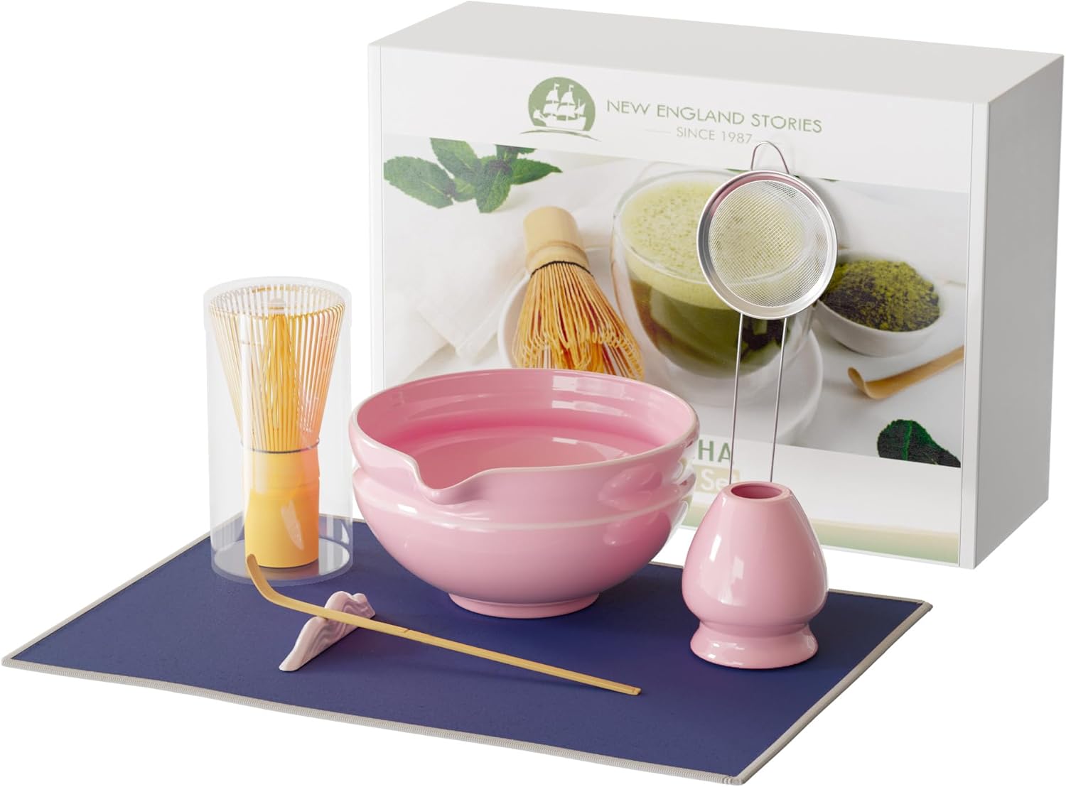 7 Piece Premium Matcha Set (Bowl, Whisk, Whisk Stand, Scoop, Sifter, Tea Cloth, Spoon)