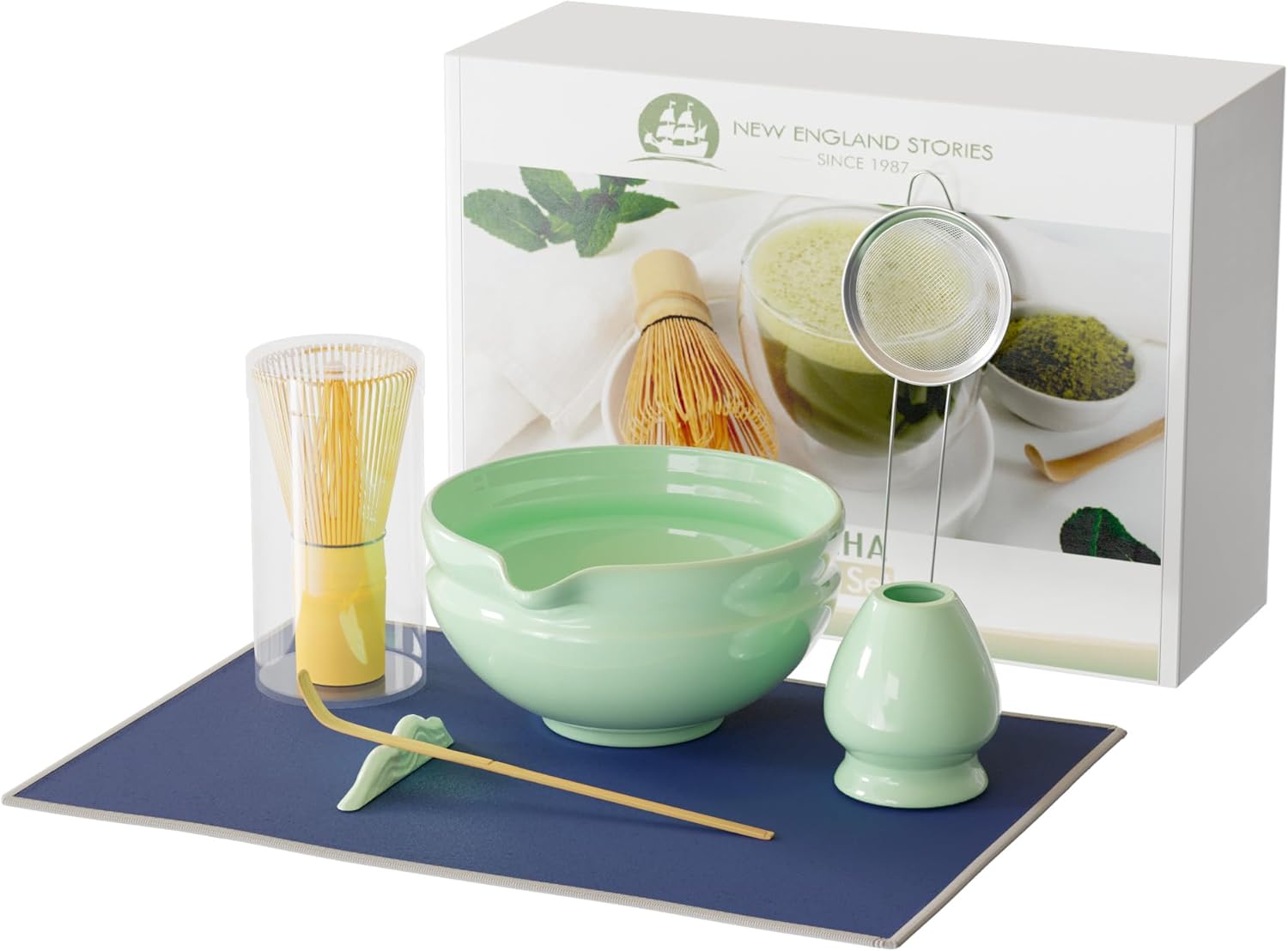 7 Piece Premium Matcha Set (Bowl, Whisk, Whisk Stand, Scoop, Sifter, Tea Cloth, Spoon)