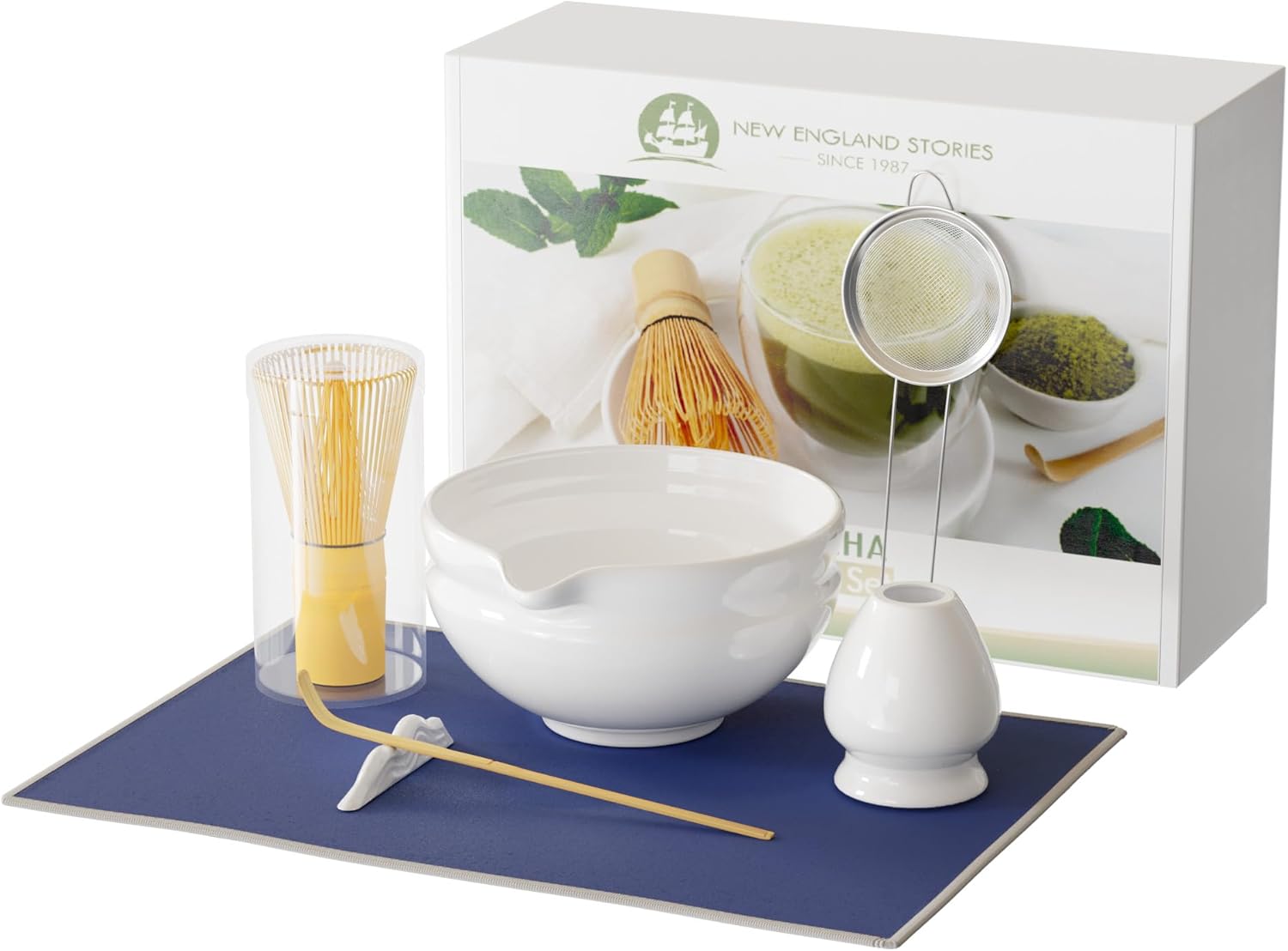 7 Piece Premium Matcha Set (Bowl, Whisk, Whisk Stand, Scoop, Sifter, Tea Cloth, Spoon)