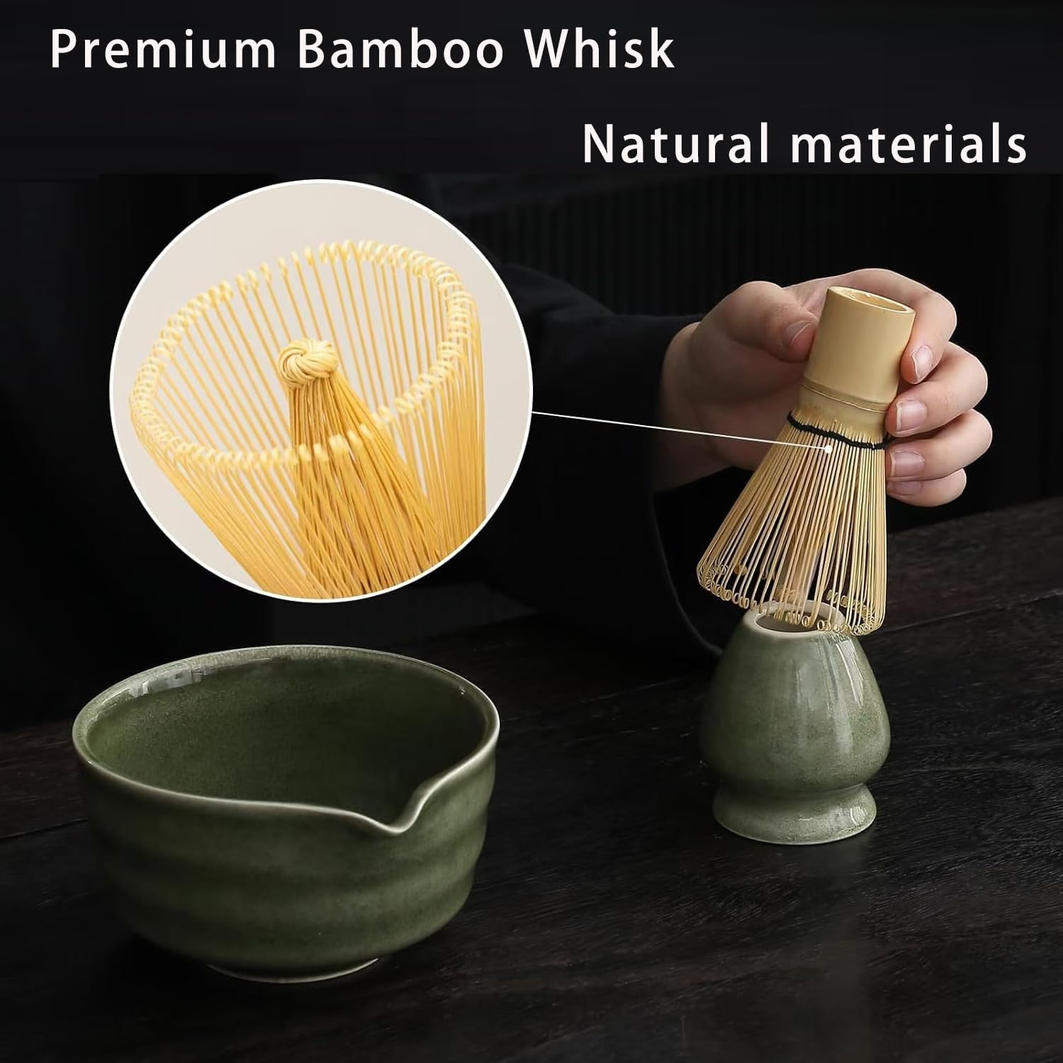6 Piece Premium Matcha Set (Porcelain Bowl with Spout, Whisk, Scoop, Sifter and Spoon)