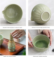 4 Piece Premium Matcha Set (Porcelain Bowl with Spout, Whisk, Stand and Scoop)